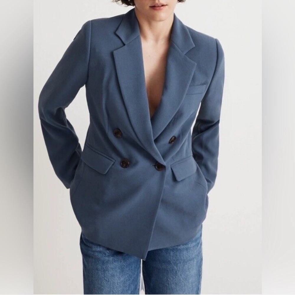 Madewell Rosedale Blazer In Crepe Double Breasted Jacket Washable Blue Women's 0